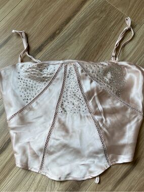 Satin Pink Spaghetti Strap corset with Stud Detail